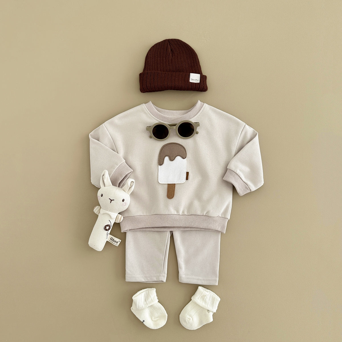 Neutral Baby Ice Cream Pattern Sports Set 1-4 Years Old