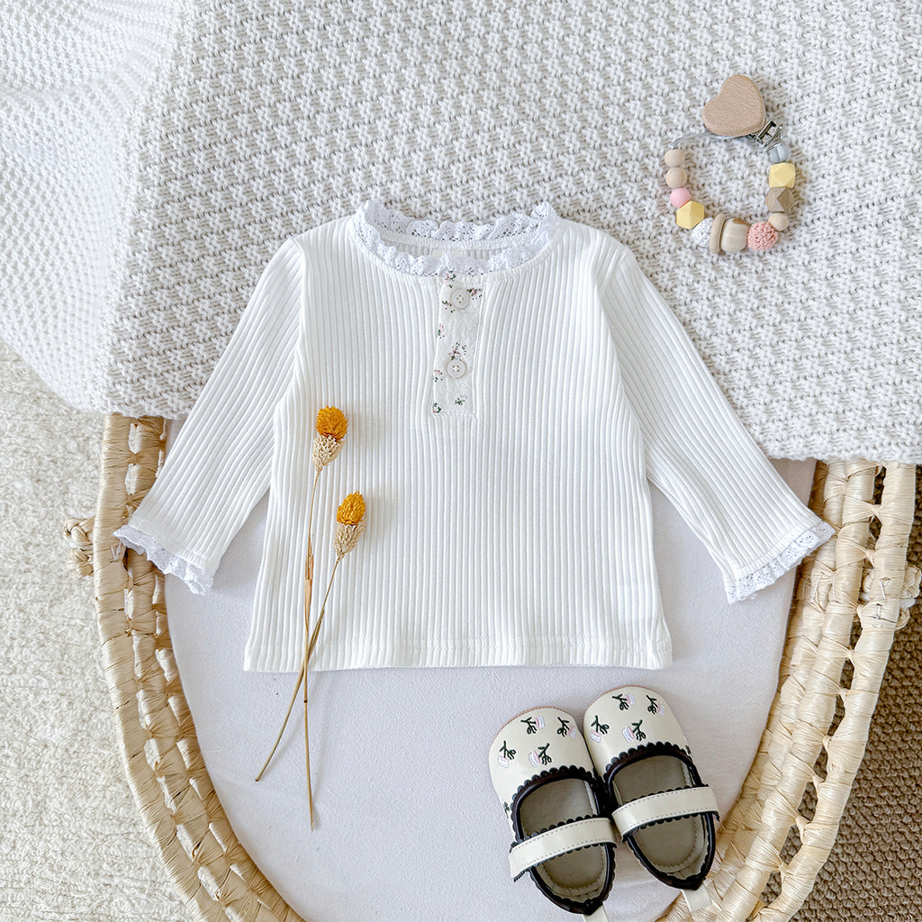 Baby Girls Cotton Ruffle Trim Long Sleeve T-Shirt Spring Autumn 6Months-7Years