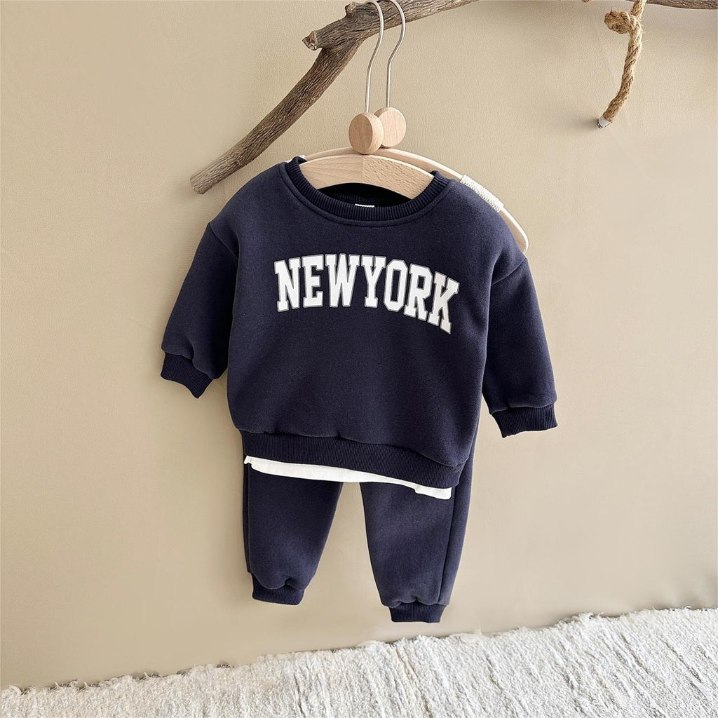 Tri Color Letter Embroidery Velvet Winter Set 0-4 Years old