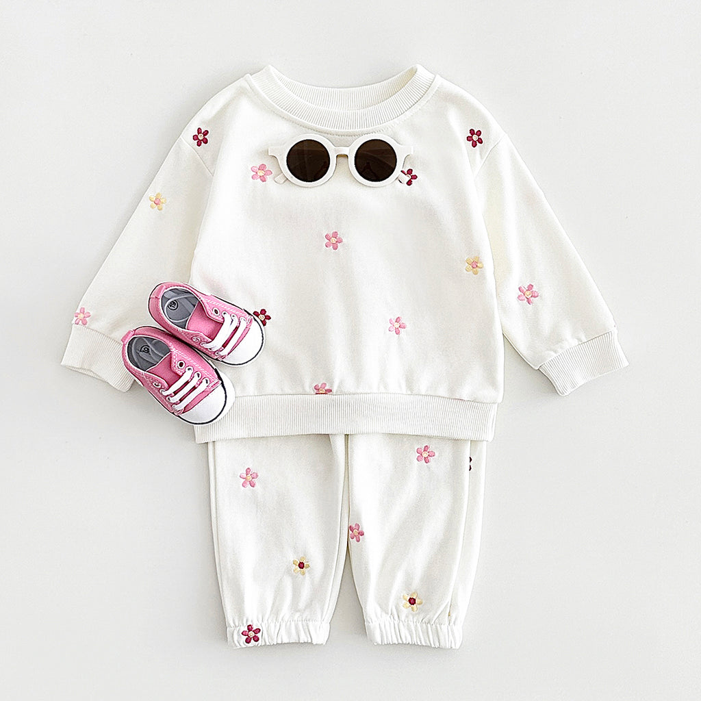 Toddler All-over Color Flower Outfit, Sweatshirt & Pants 2Pcs