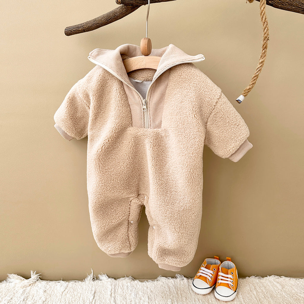 Baby Boy Girl Collar Sherpa Romper, Half Zip Winter Infant Outfit