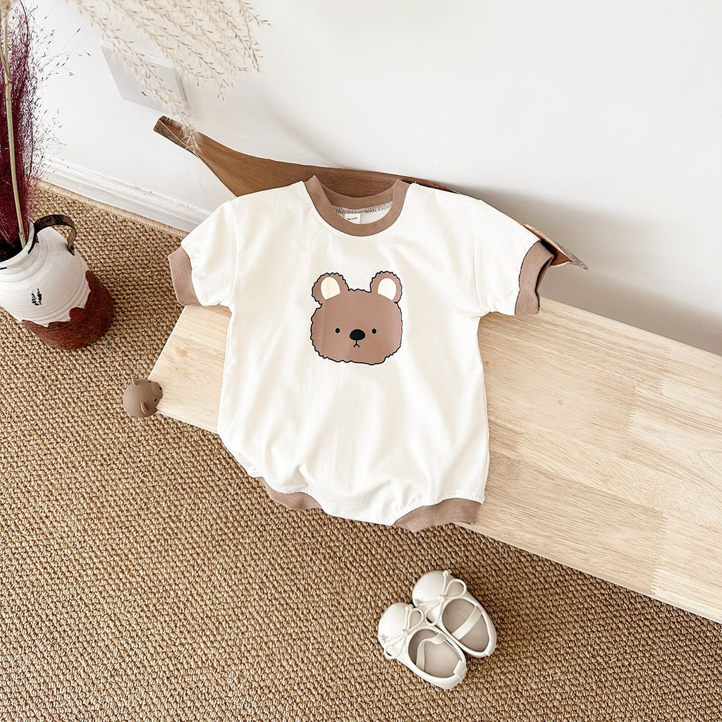 Summer Cartoon Bear Print Short Sleeve Romper