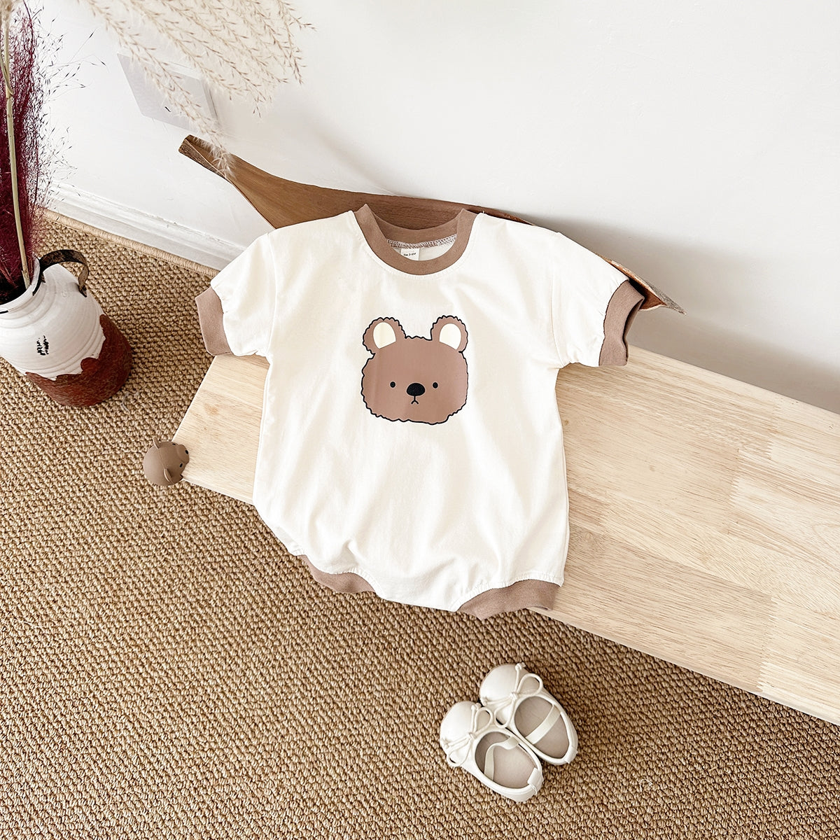 Summer Cartoon Bear Print Short Sleeve Romper