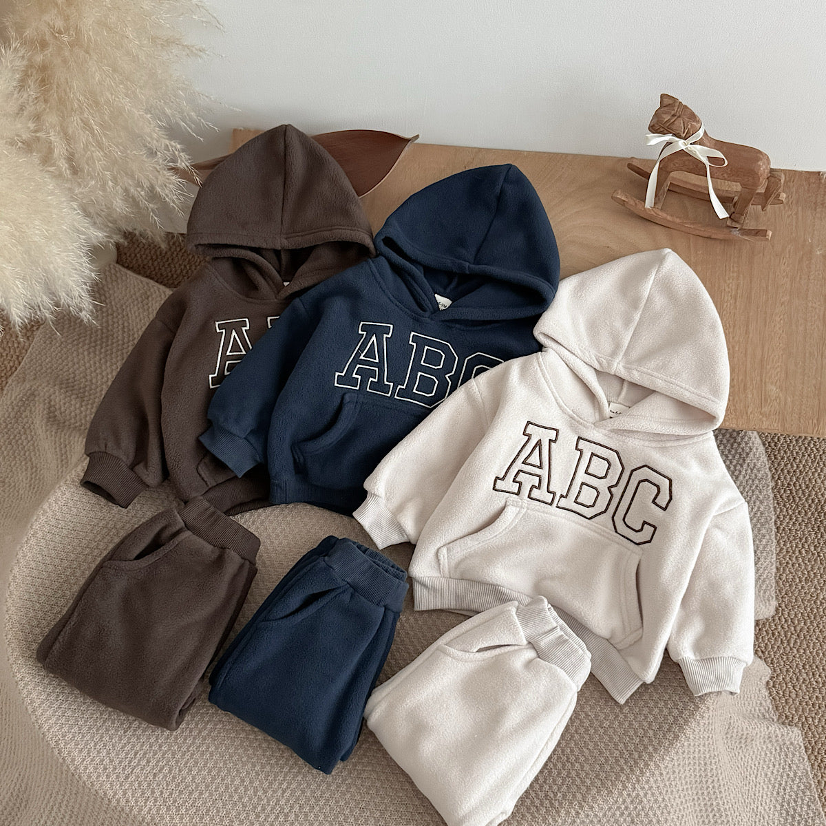 Hooded Autumn Winter Set for Baby Boys with ABC Letter Embroidery