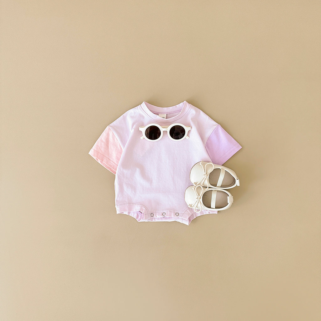 Gradient Spliced Short Sleeve Romper for Baby Boys & Girls