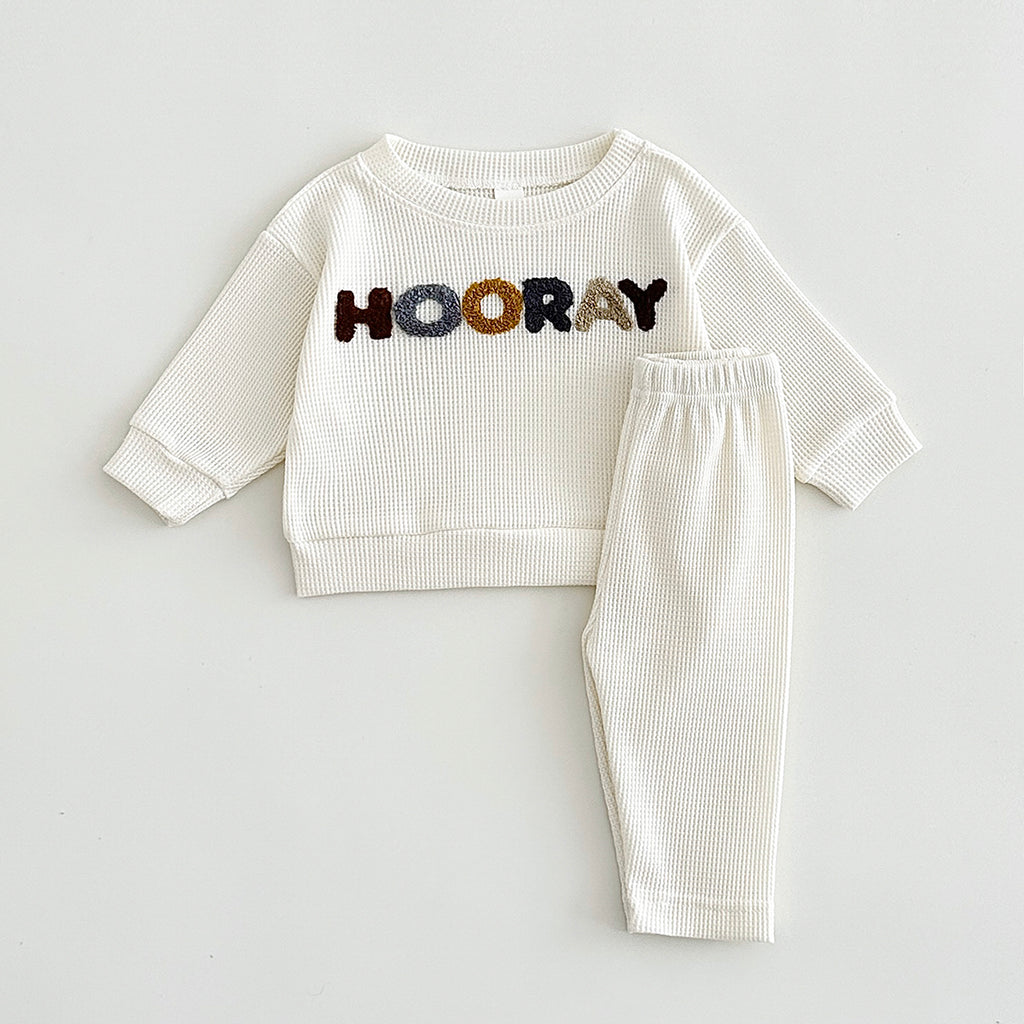 Ins Korean Waffle Infant Separates Crew Neck Letter Toddler Loungewear
