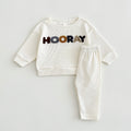 Ins Korean Waffle Infant Separates Crew Neck Letter Toddler Loungewear