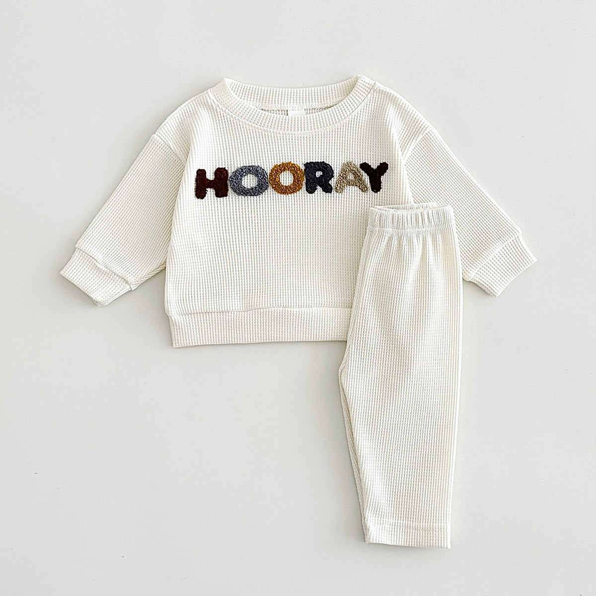 Ins Korean Waffle Infant Separates Crew Neck Letter Toddler Loungewear