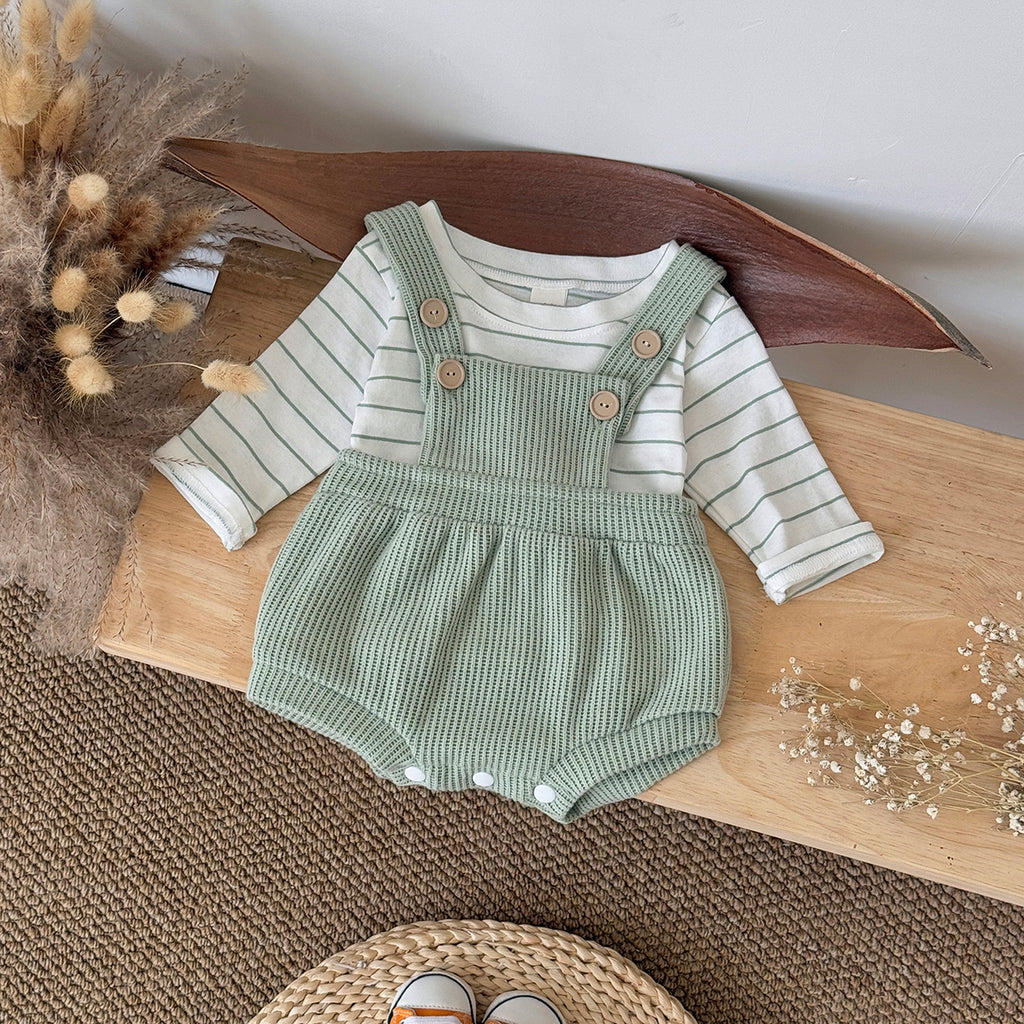 Neutral Baby Striped Long Sleeve and Suspender Romper Set 1-18 Months