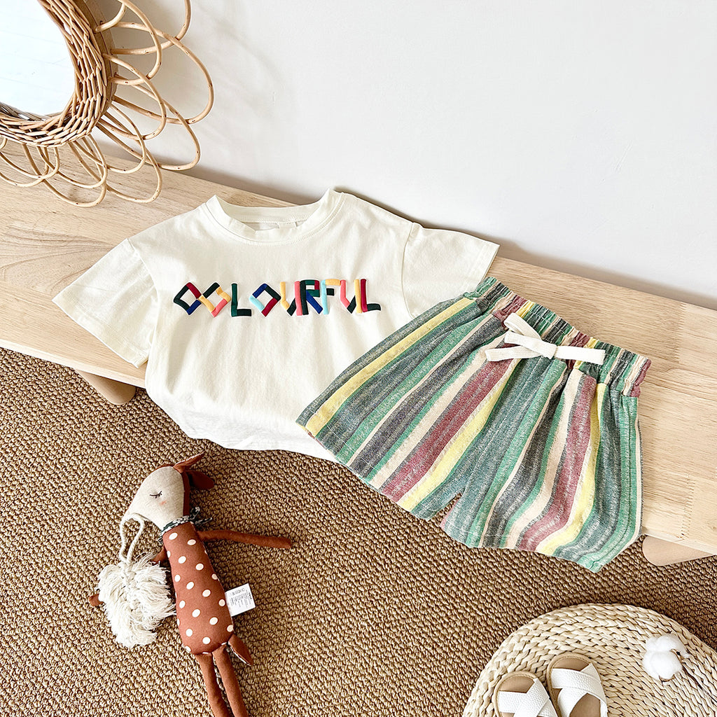 Summer Casual Embroidery Short Sleeve T-shirt & Colorful Shorts