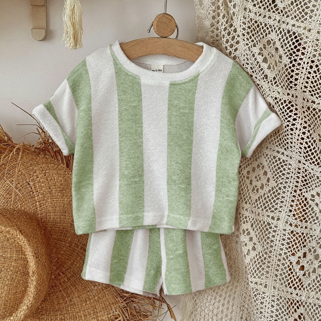 Baby Terry Cloth Striped Tee & Shorts 2Pcs Summer Set