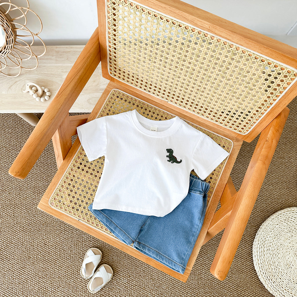 Summer Dinosaur Embroidery Short Sleeve T-shirt & Jeans