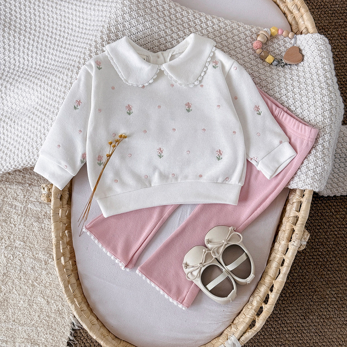 Baby Girl Floral Embroidered Long Sleeve Top and Pants Set Spring Autumn 0-3 Years Old
