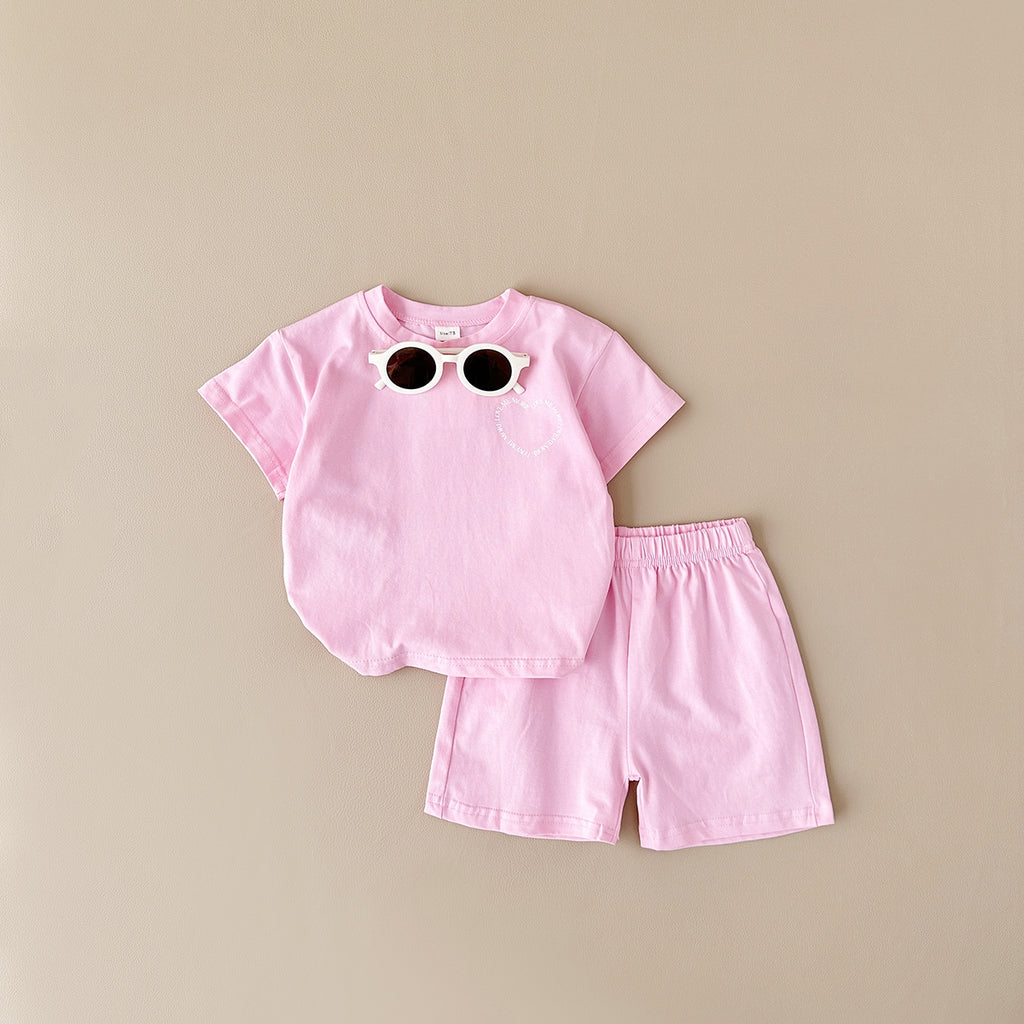 Multi-color Fashion 2-Piece Heart Print Short Sleeve Set