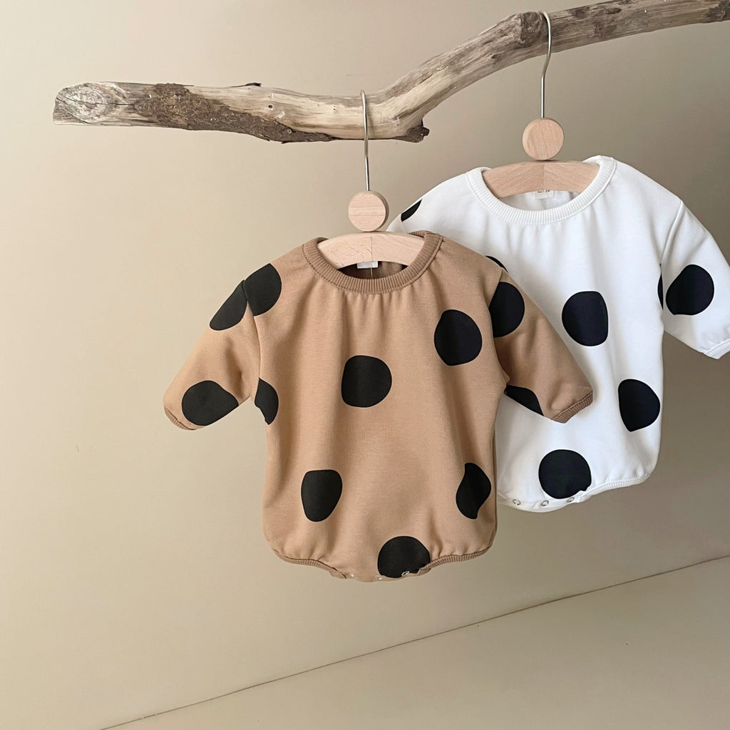 Neutral baby polka dot printed long sleeved jumpsuit 1-18 months