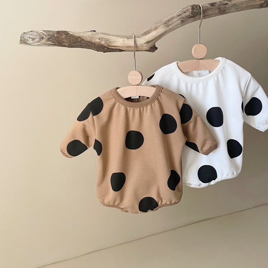 Neutral baby polka dot printed long sleeved jumpsuit 1-18 months