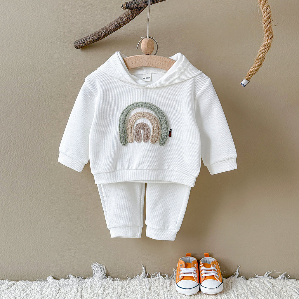 Baby Rainbow Embroidered Hooded Outfit Set 6Months-3Years