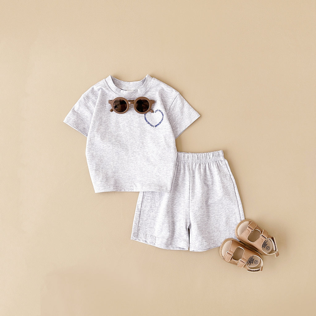 Multi-color Fashion 2-Piece Heart Print Short Sleeve Set