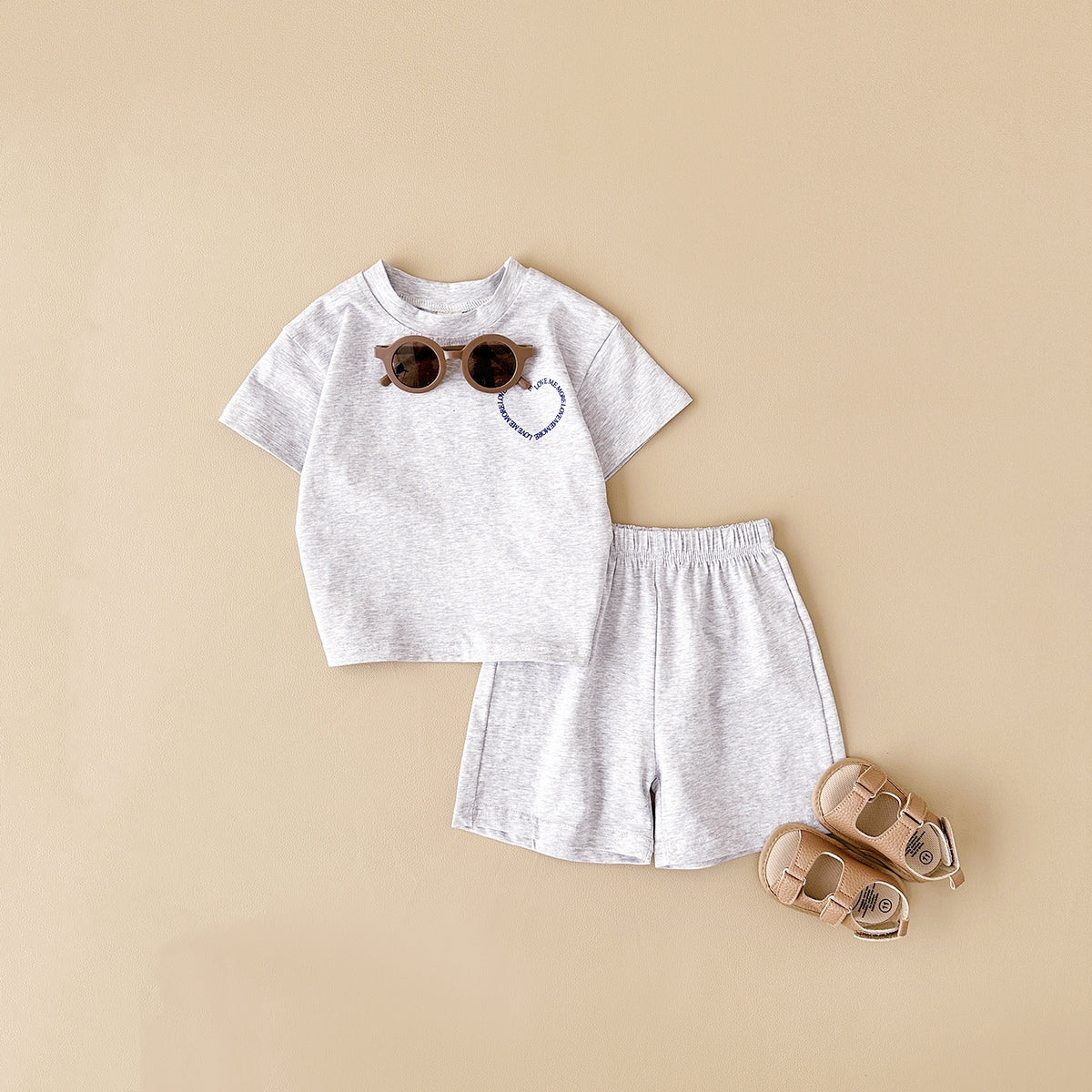 Multi-color Fashion 2-Piece Heart Print Short Sleeve Set