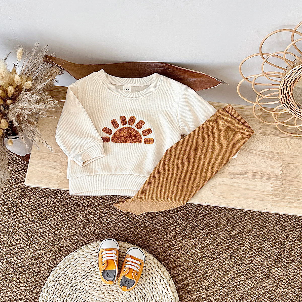 Toddler Sun Moon Sweatshirt Set, Korean Loose Fit Baby Outfit