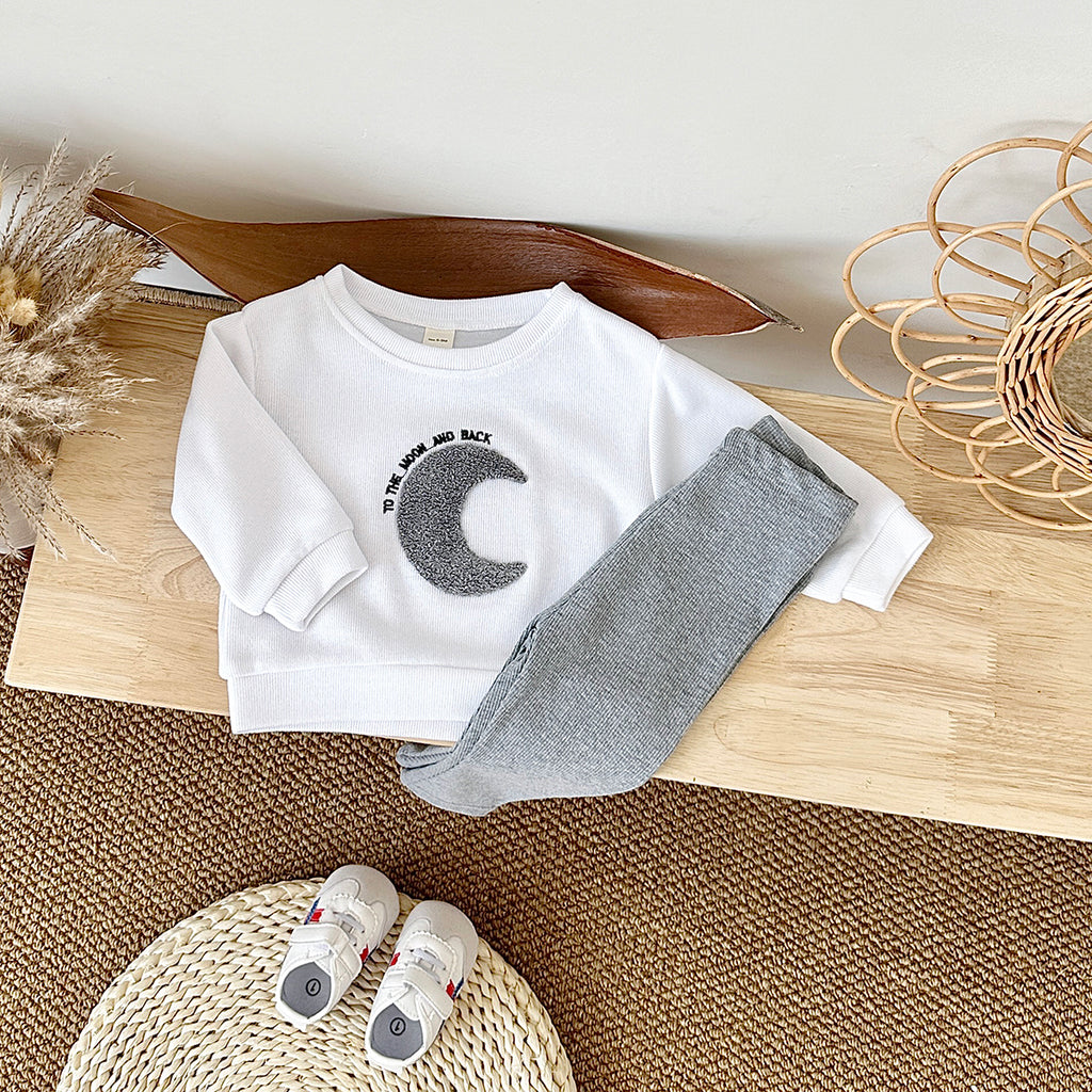 Toddler Sun Moon Sweatshirt Set, Korean Loose Fit Baby Outfit