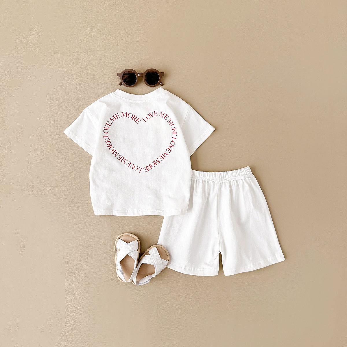 Multi-color Fashion 2-Piece Heart Print Short Sleeve Set