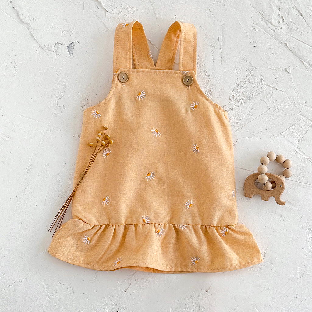 Summer Brown Floral Embroidery Dress for Baby Girls