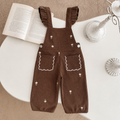 Baby girl brown flower embroidered corduroy overalls 0-3 years old