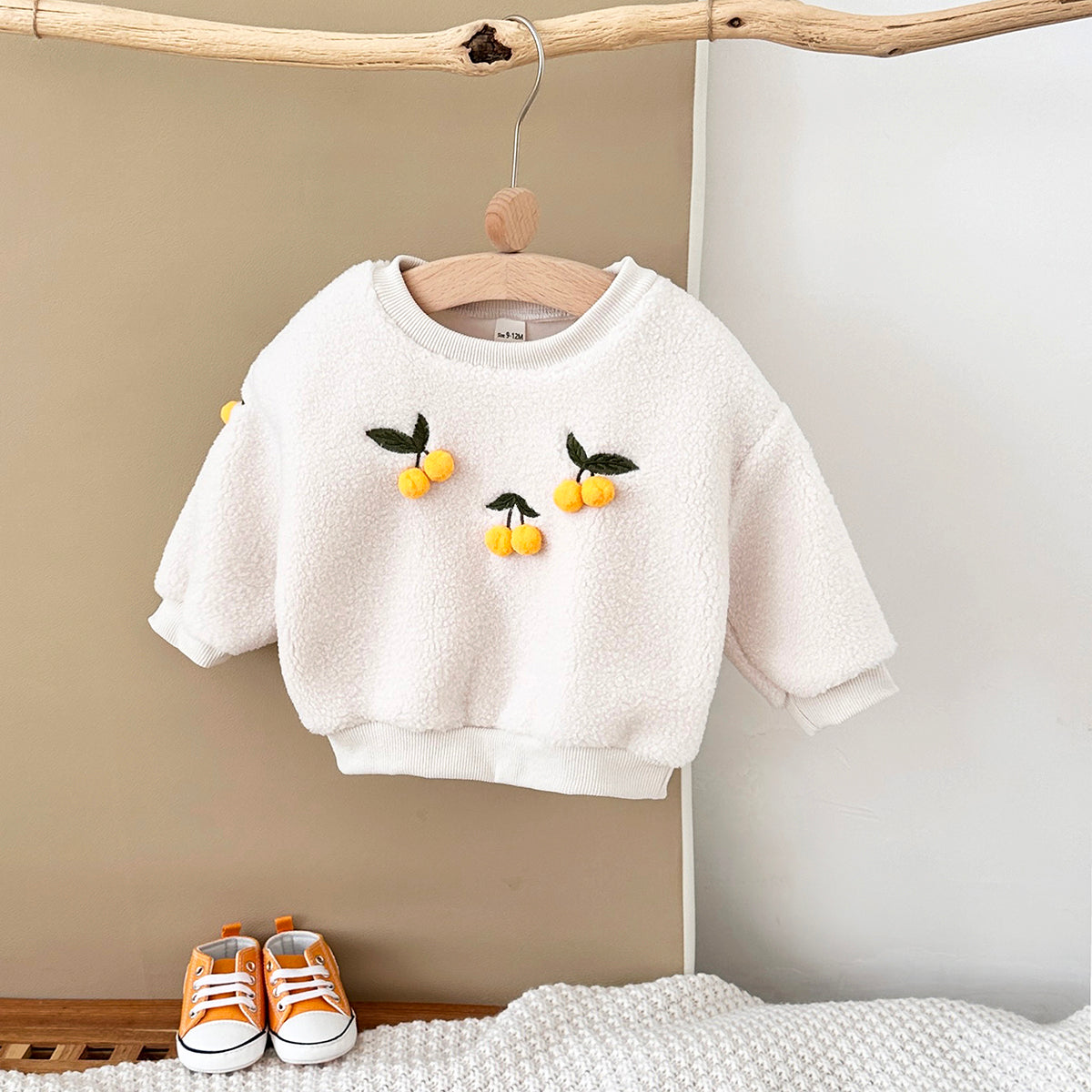 Simple Crewneck Kids Fleece Sweatshirt, 3D Cherry Fun Cute Baby Top