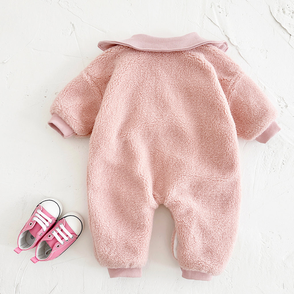 Baby Boy Girl Collar Sherpa Romper, Half Zip Winter Infant Outfit