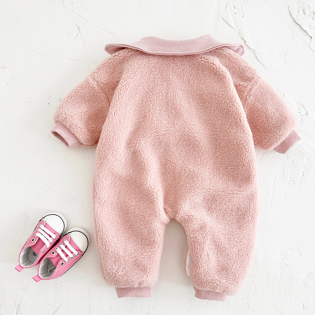 Baby Boy Girl Collar Sherpa Romper, Half Zip Winter Infant Outfit