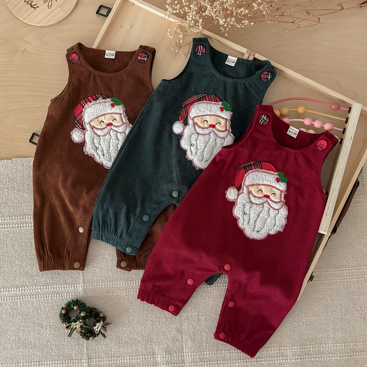 Santa Head Festive Overalls for Baby Boys & Girls