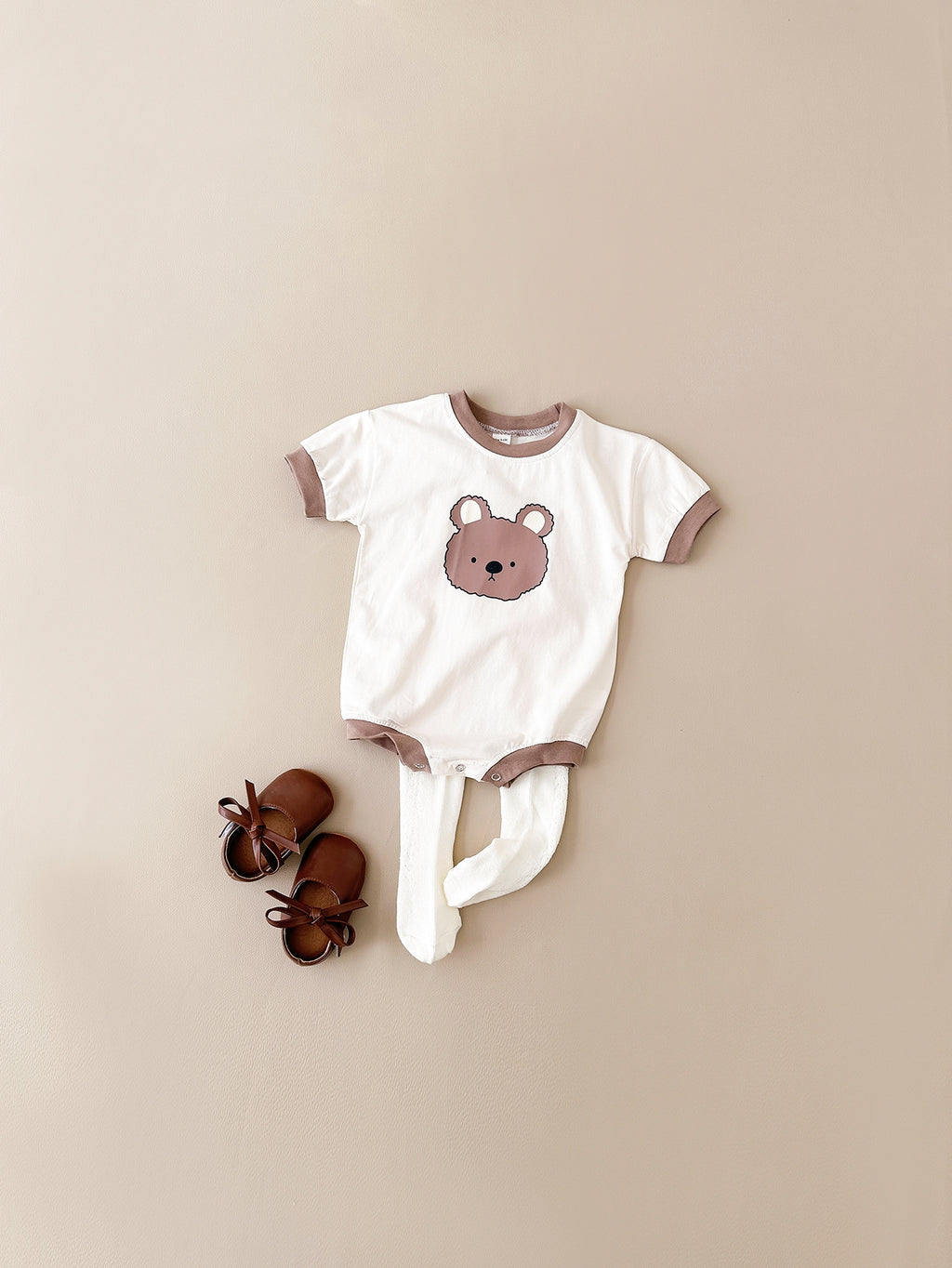Korean Gender Neutral Bear Print Romper Cotton Breathable Newborn Outfit