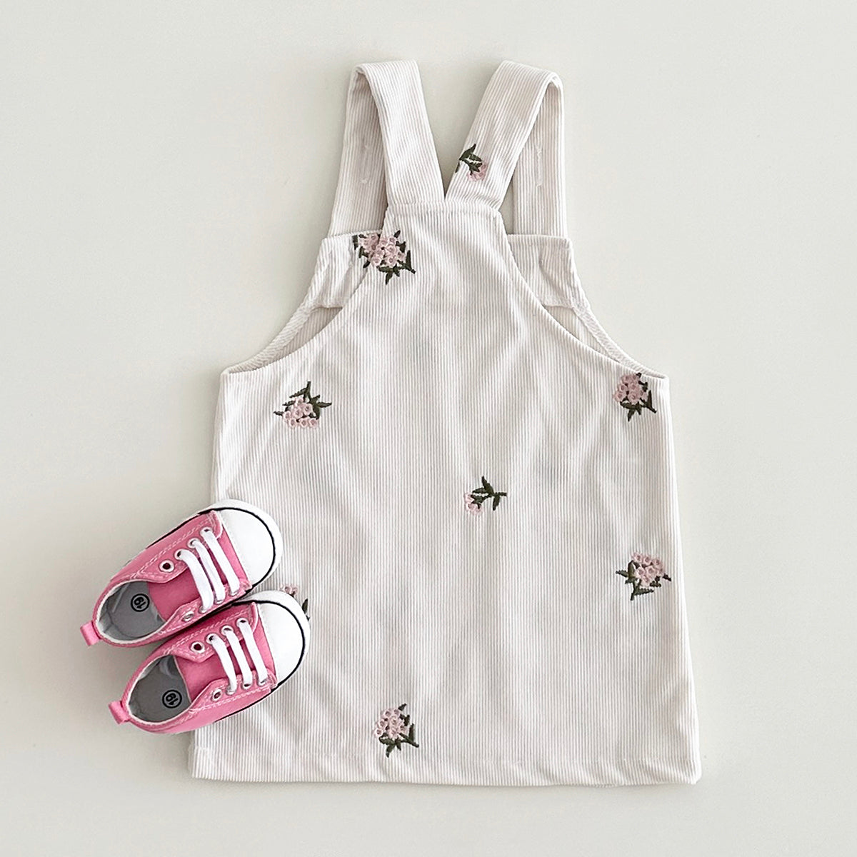 Spring Autumn Girls Embroidery Overall Dress With Double Pockets