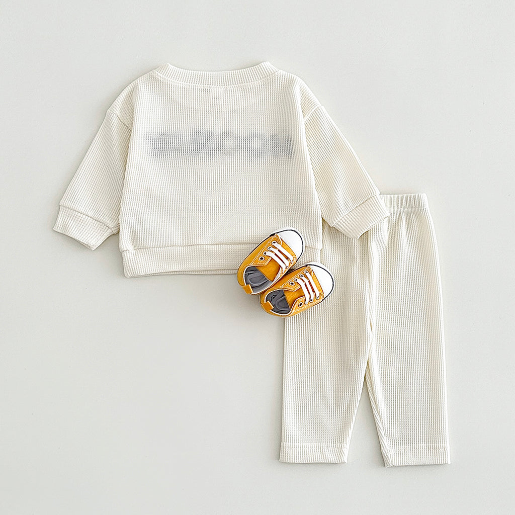 Ins Korean Waffle Infant Separates Crew Neck Letter Toddler Loungewear