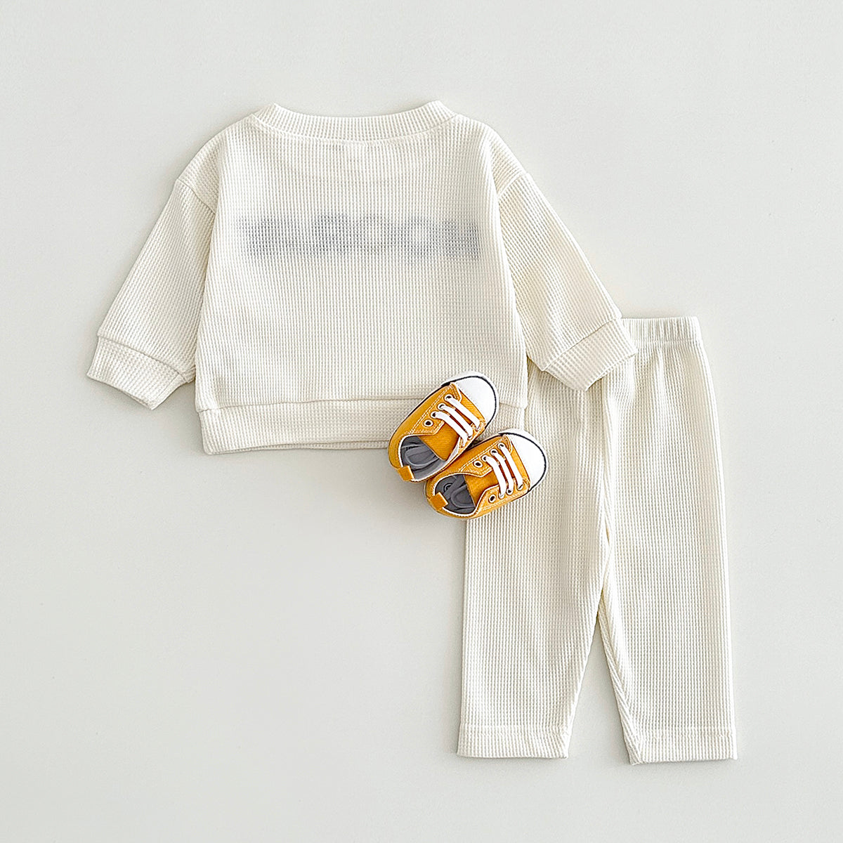 Ins Korean Waffle Infant Separates Crew Neck Letter Toddler Loungewear