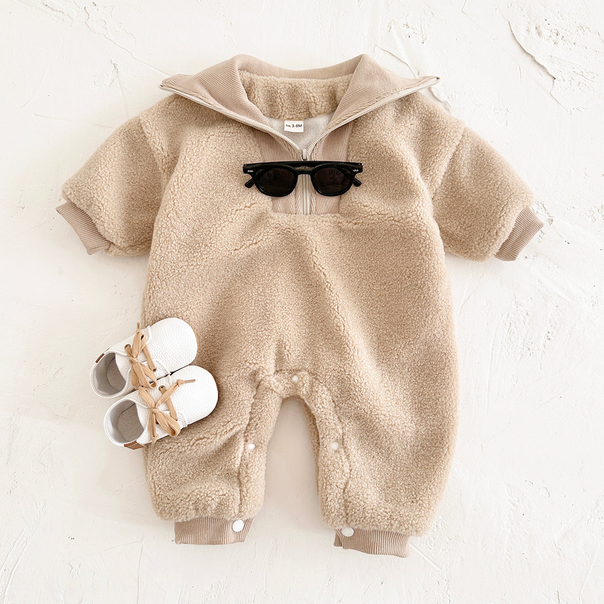 Baby Boy Girl Collar Sherpa Romper, Half Zip Winter Infant Outfit