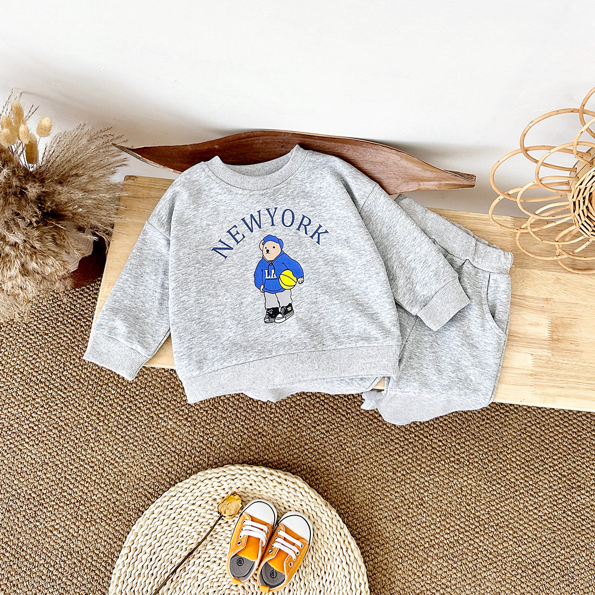 Neutral Baby Bear Pattern Printed Sports Set 1-4 Years Old