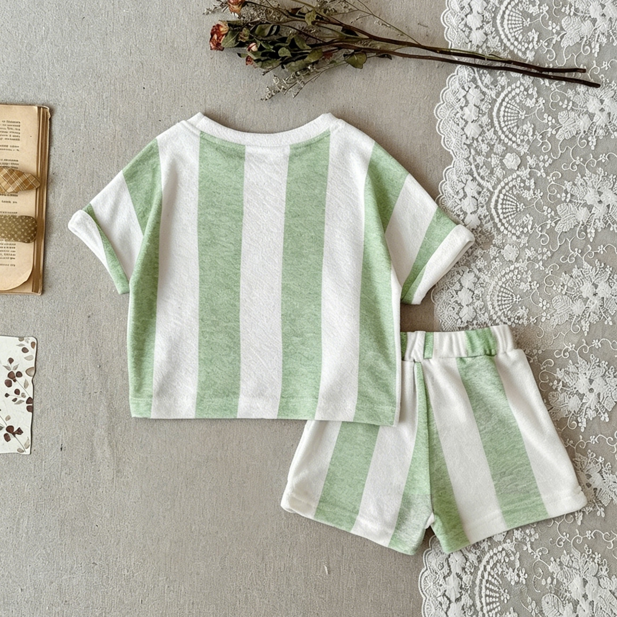 Baby Terry Cloth Striped Tee & Shorts 2Pcs Summer Set