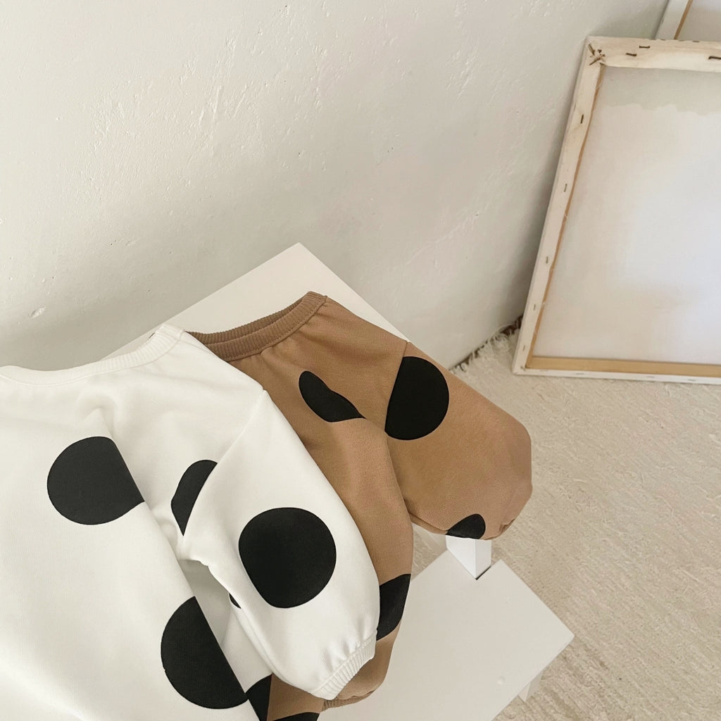 Neutral baby polka dot printed long sleeved jumpsuit 1-18 months
