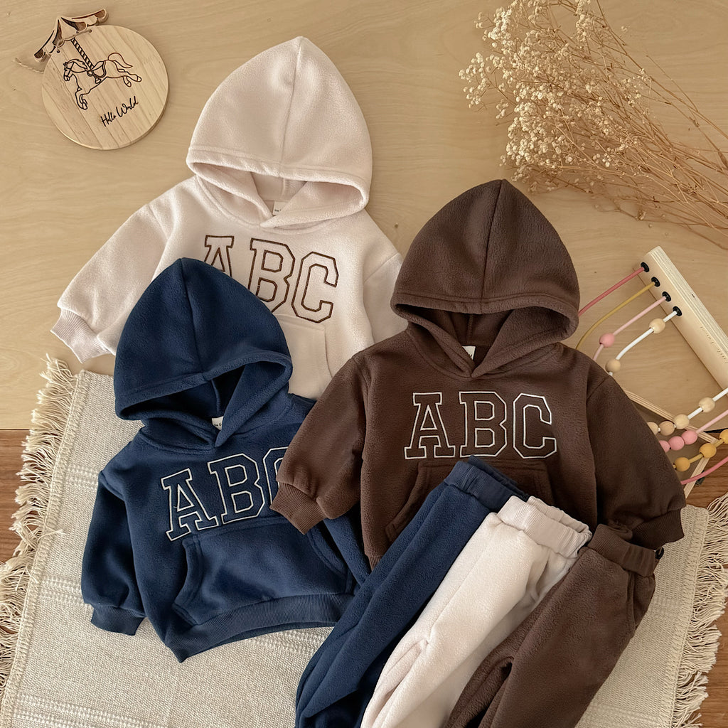 Hooded Autumn Winter Set for Baby Boys with ABC Letter Embroidery