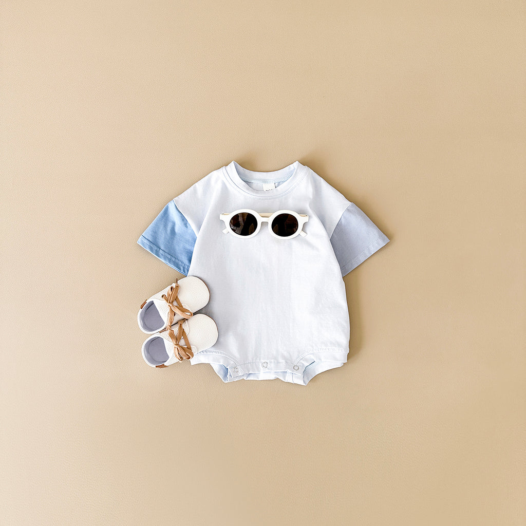 Gradient Spliced Short Sleeve Romper for Baby Boys & Girls