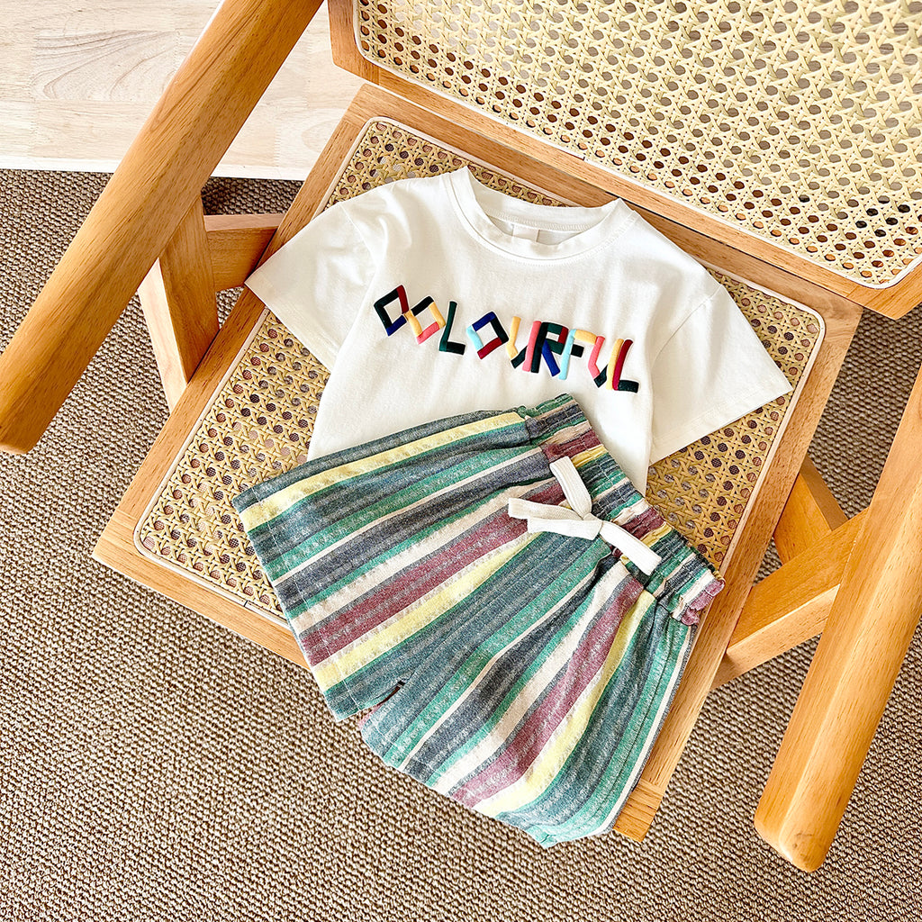 Summer Casual Embroidery Short Sleeve T-shirt & Colorful Shorts