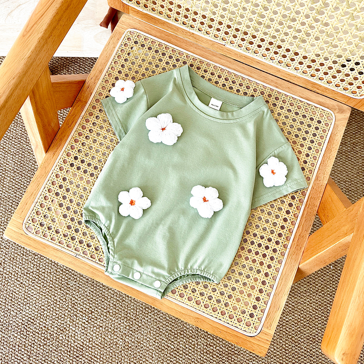 Summer 3D Cloud Flower Heart Short Sleeve Romper