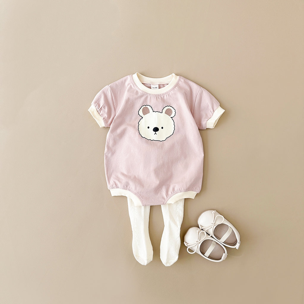 Summer Cartoon Bear Print Short Sleeve Romper