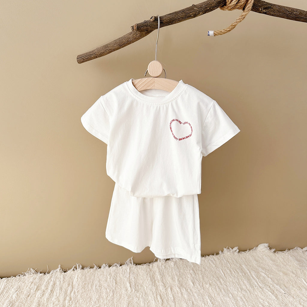 Multi-color Fashion 2-Piece Heart Print Short Sleeve Set