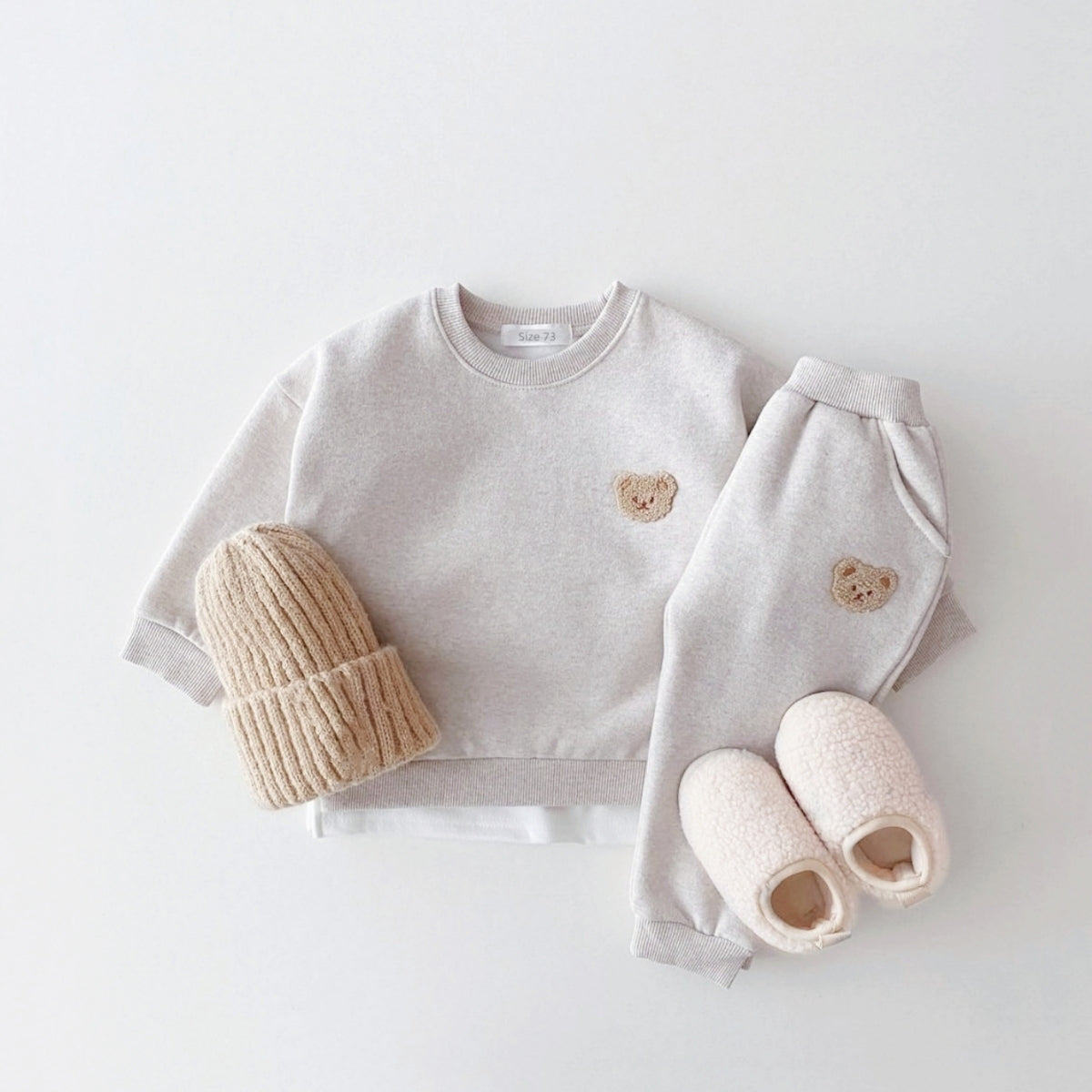 Neutral Baby Bear Embroidered Sports Set Winter 1-4 Years Old