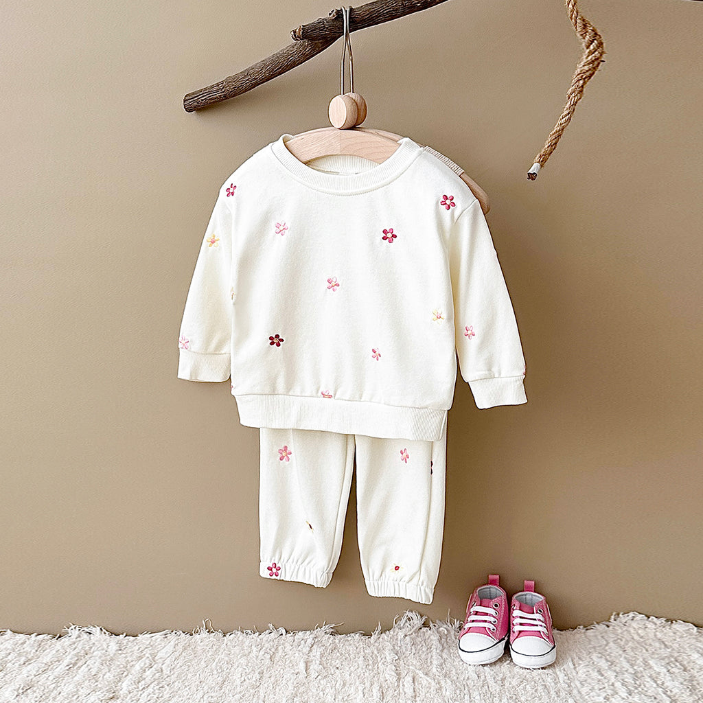 Toddler All-over Color Flower Outfit, Sweatshirt & Pants 2Pcs