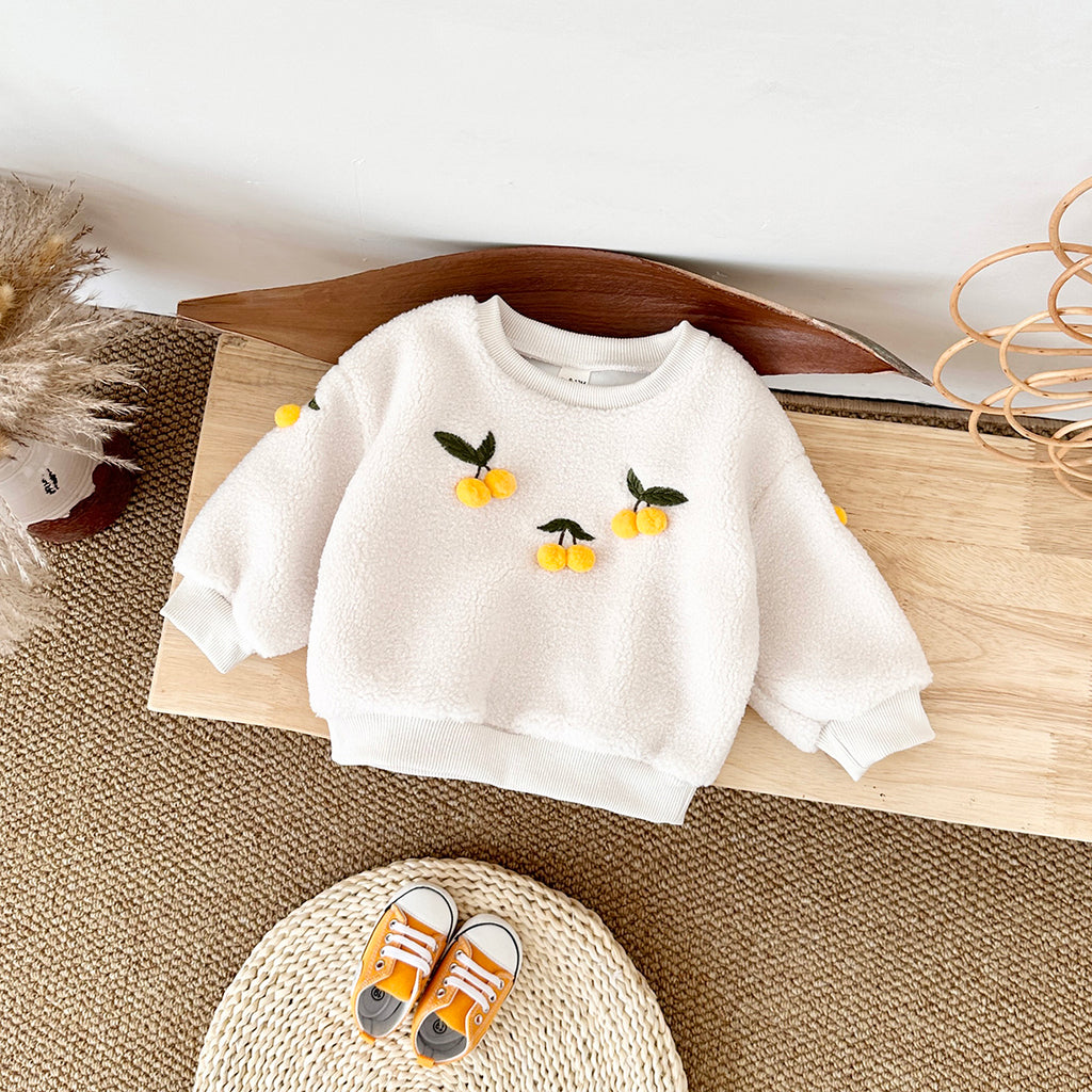 Simple Crewneck Kids Fleece Sweatshirt, 3D Cherry Fun Cute Baby Top