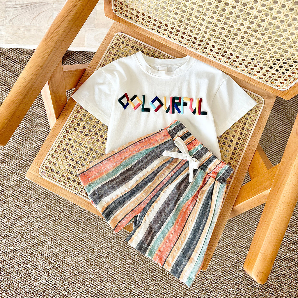 Summer Casual Embroidery Short Sleeve T-shirt & Colorful Shorts